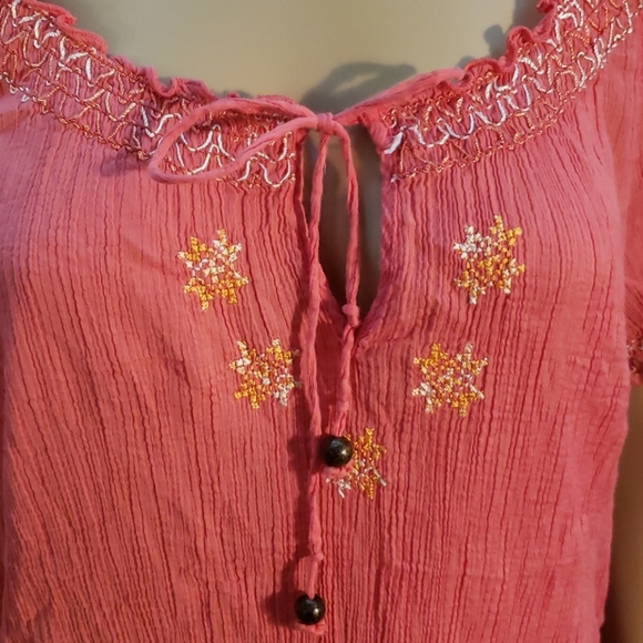 Boho cotton gauze embroidered top XL - Picture 3 of 4